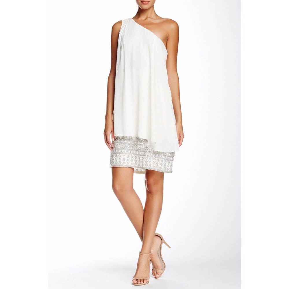 JS Collections Draped One Shoulder Beaded Dress